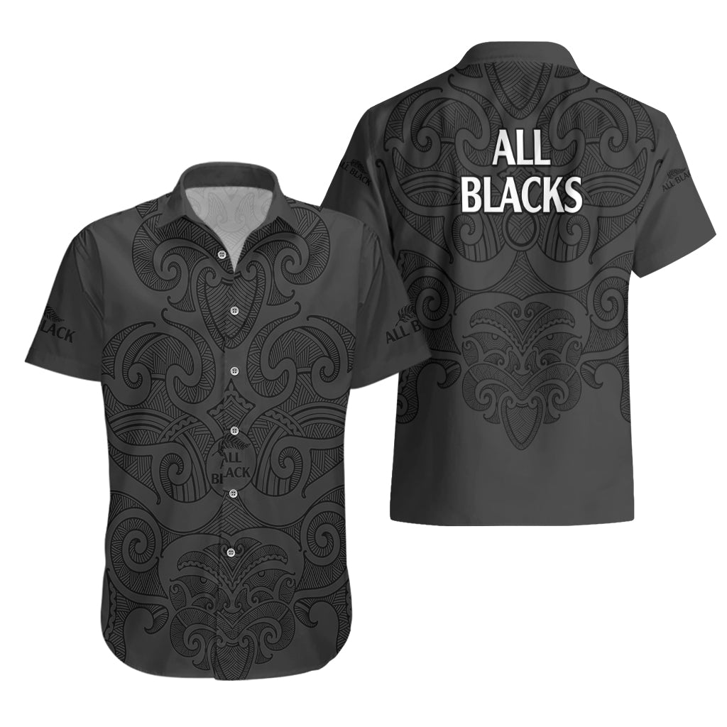 New Zealand Rugby Hawaiian Shirt All Black Fern with Maori Tribal Pattern - Vibe Hoodie Shop