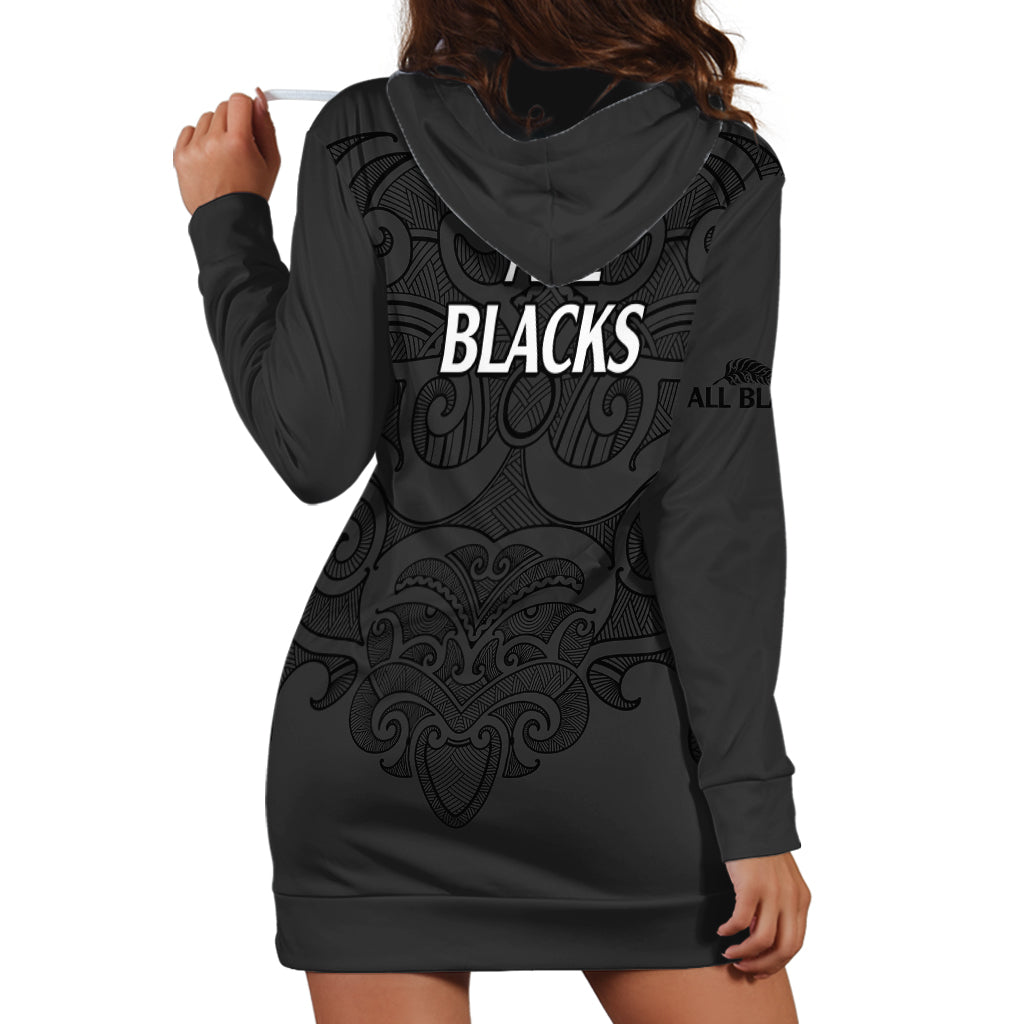 New Zealand Rugby Hoodie Dress All Black Fern with Maori Tribal Pattern - Vibe Hoodie Shop