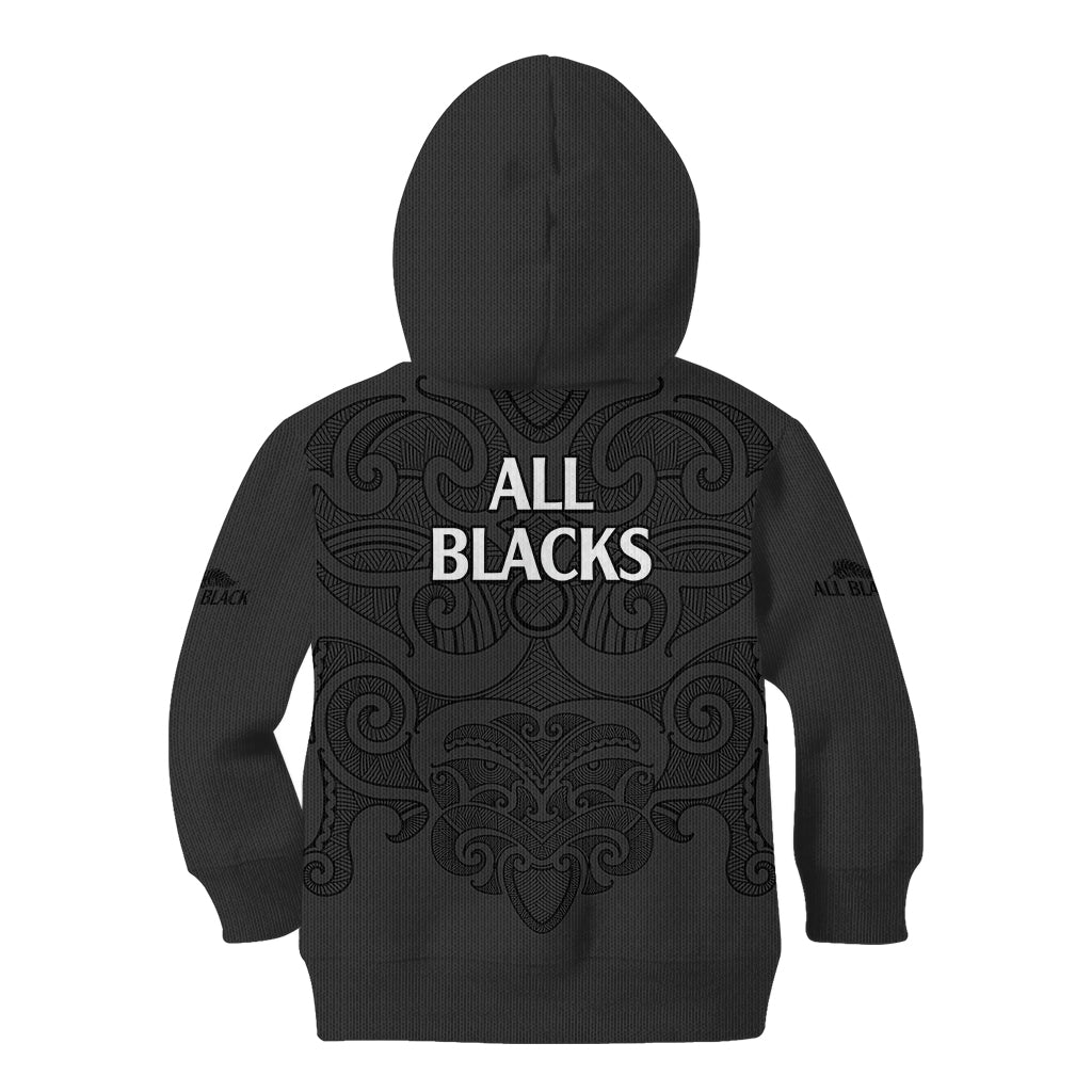 New Zealand Rugby Kid Hoodie All Black Fern with Maori Tribal Pattern - Vibe Hoodie Shop