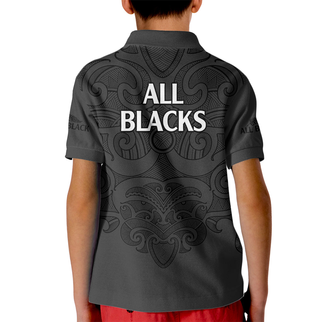 New Zealand Rugby Kid Polo Shirt All Black Fern with Maori Tribal Pattern - Vibe Hoodie Shop