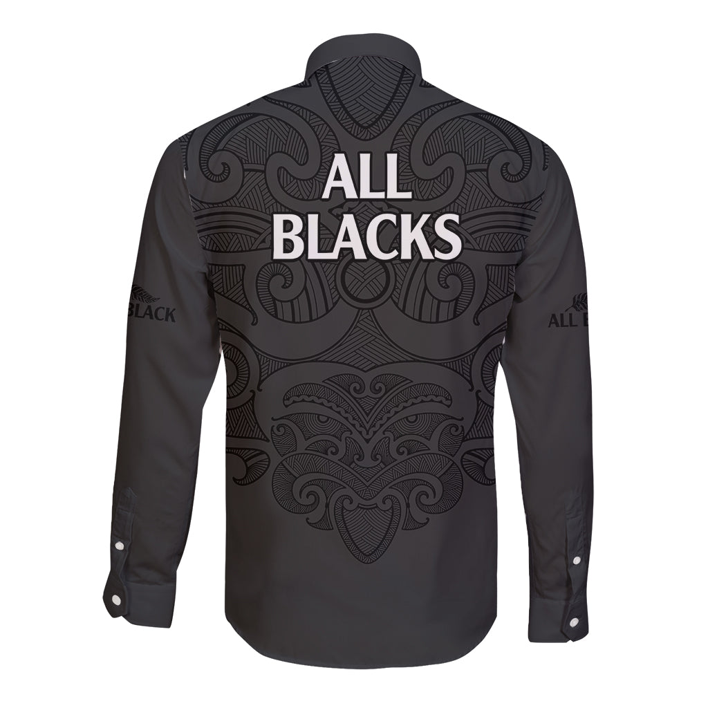 New Zealand Rugby Long Sleeve Button Shirt All Black Fern with Maori Tribal Pattern - Vibe Hoodie Shop