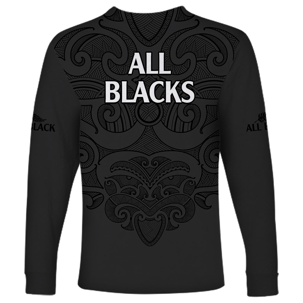 New Zealand Rugby Long Sleeve Shirt All Black Fern with Maori Tribal Pattern - Vibe Hoodie Shop