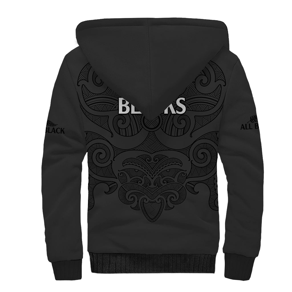 New Zealand Rugby Sherpa Hoodie All Black Fern with Maori Tribal Pattern - Vibe Hoodie Shop