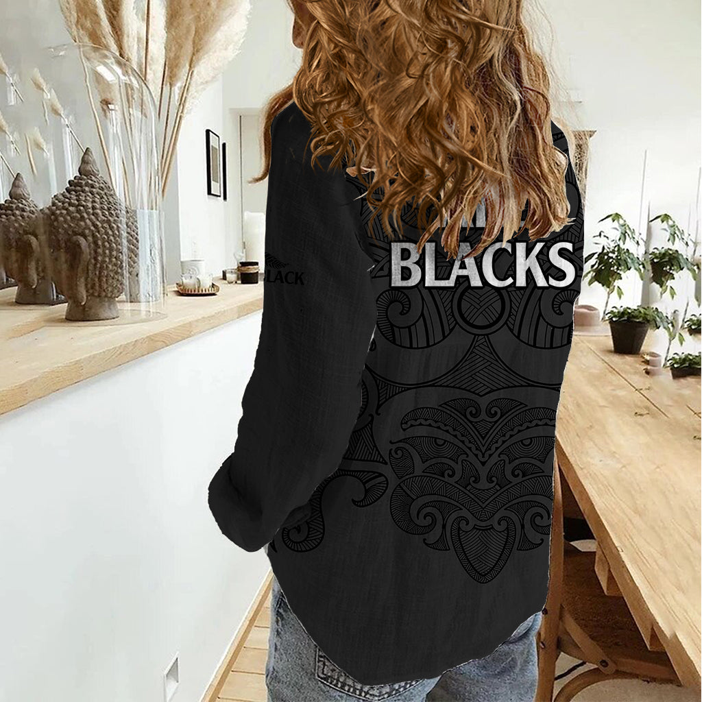 New Zealand Rugby Women Casual Shirt All Black Fern with Maori Tribal Pattern - Vibe Hoodie Shop