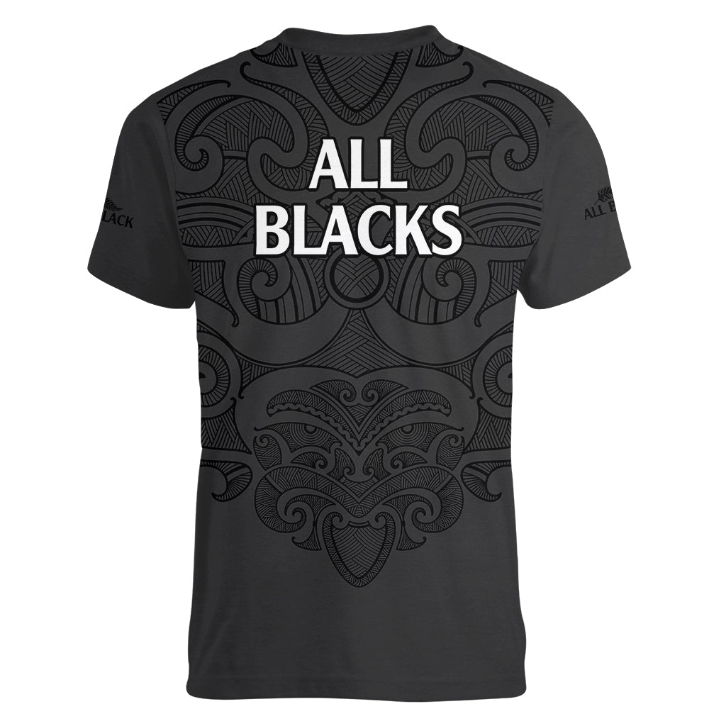 New Zealand Rugby Women V Neck T Shirt All Black Fern with Maori Tribal Pattern - Vibe Hoodie Shop