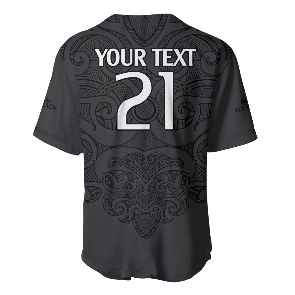 (Custom Text And Number) New Zealand Rugby Baseball Jersey All Black Fern with Maori Tribal Pattern - Vibe Hoodie Shop