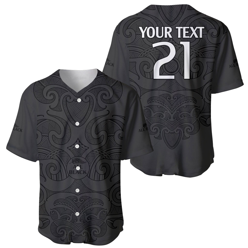 (Custom Text And Number) New Zealand Rugby Baseball Jersey All Black Fern with Maori Tribal Pattern - Vibe Hoodie Shop