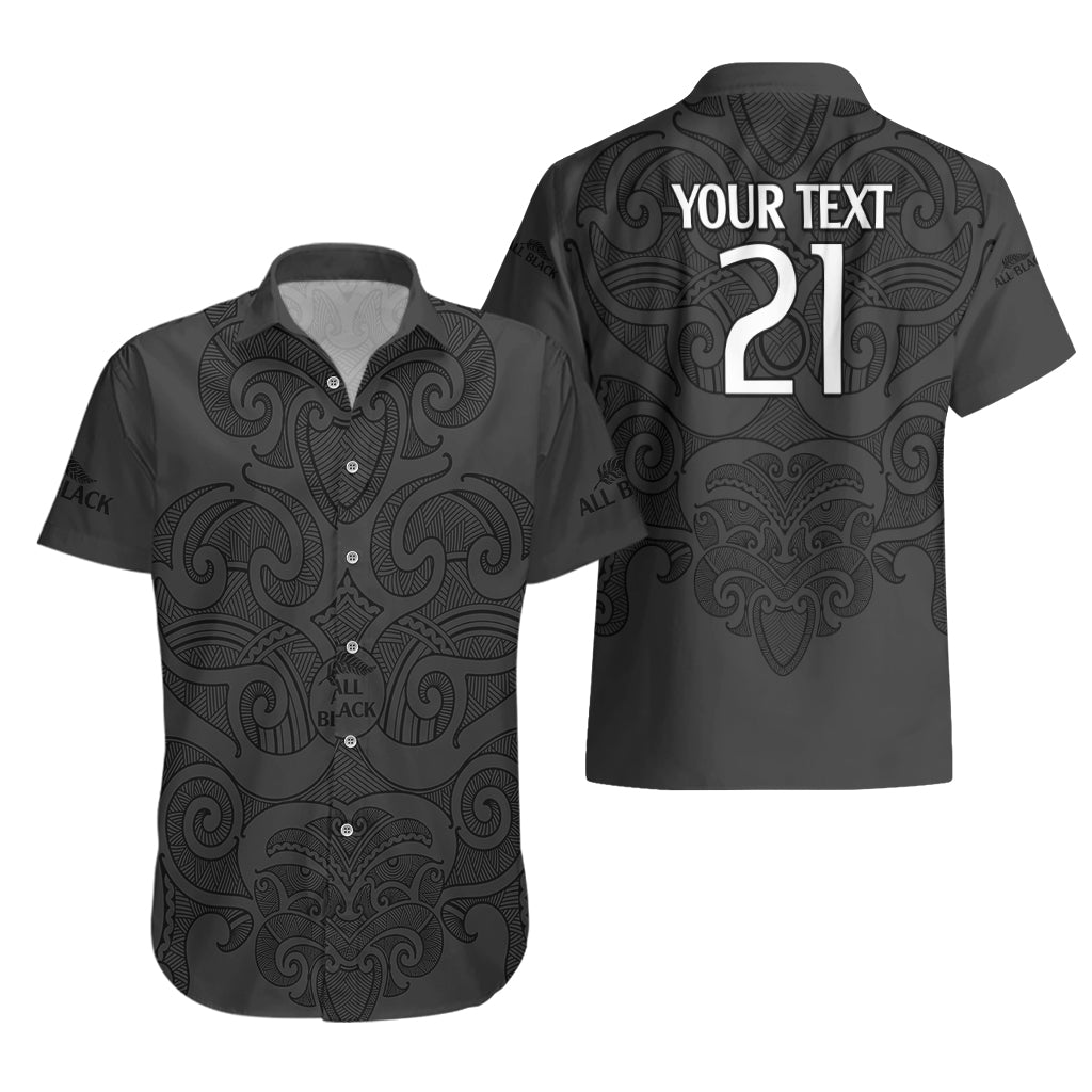 (Custom Text And Number) New Zealand Rugby Hawaiian Shirt All Black Fern with Maori Tribal Pattern - Vibe Hoodie Shop