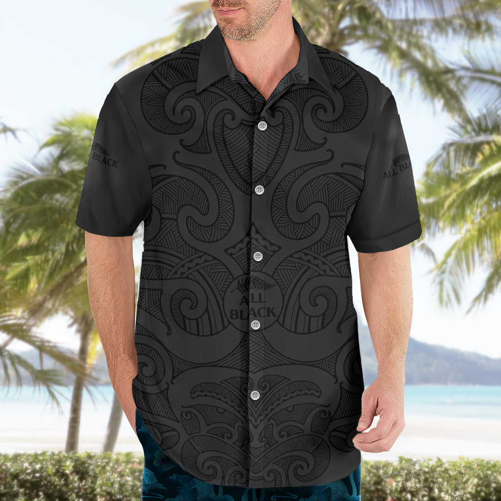 (Custom Text And Number) New Zealand Rugby Hawaiian Shirt All Black Fern with Maori Tribal Pattern - Vibe Hoodie Shop