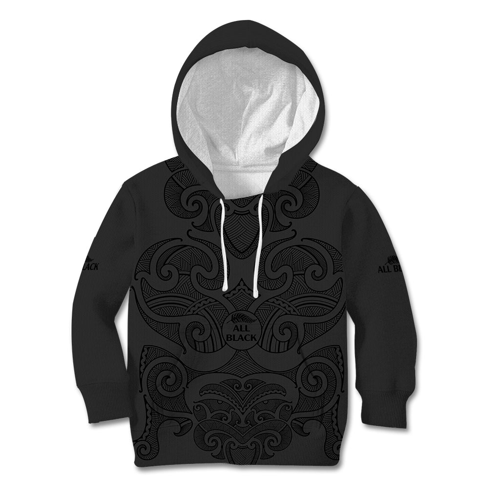 (Custom Text And Number) New Zealand Rugby Kid Hoodie All Black Fern with Maori Tribal Pattern - Vibe Hoodie Shop