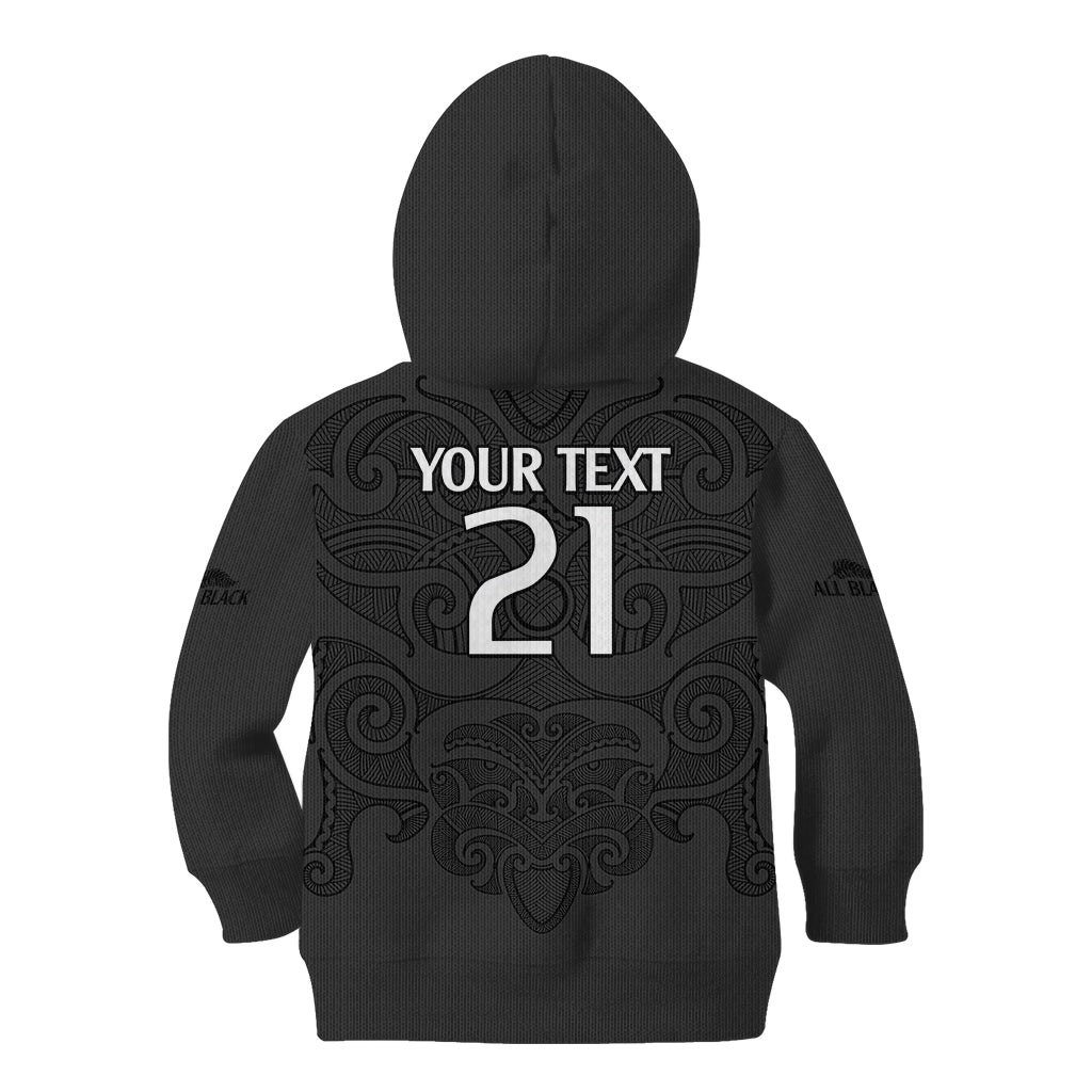 (Custom Text And Number) New Zealand Rugby Kid Hoodie All Black Fern with Maori Tribal Pattern - Vibe Hoodie Shop