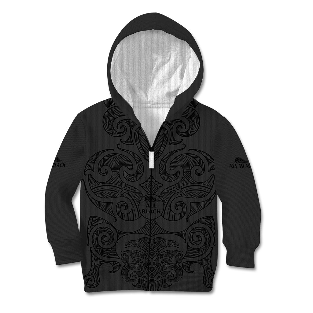 (Custom Text And Number) New Zealand Rugby Kid Hoodie All Black Fern with Maori Tribal Pattern - Vibe Hoodie Shop