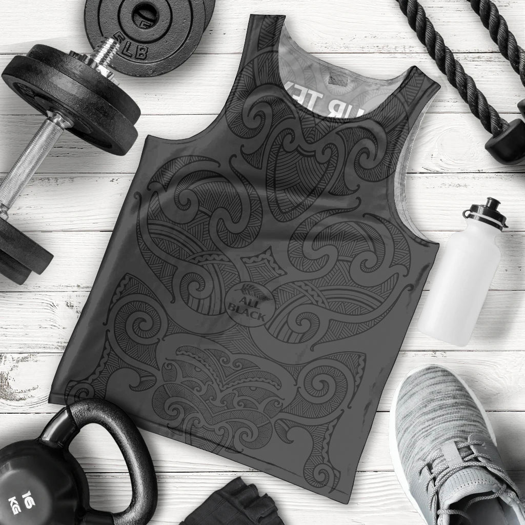 (Custom Text And Number) New Zealand Rugby Men Tank Top All Black Fern with Maori Tribal Pattern - Vibe Hoodie Shop