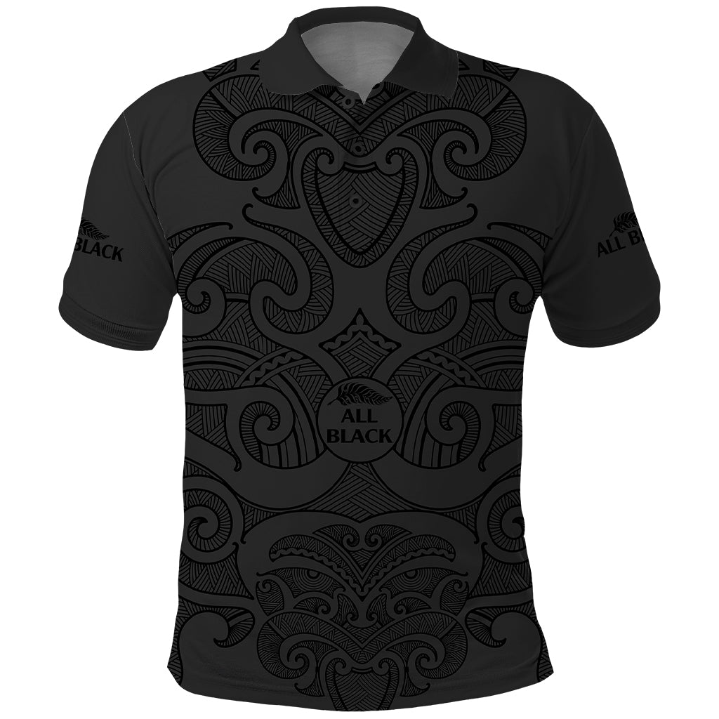 (Custom Text And Number) New Zealand Rugby Polo Shirt All Black Fern with Maori Tribal Pattern LT9 - Vibe Hoodie Shop