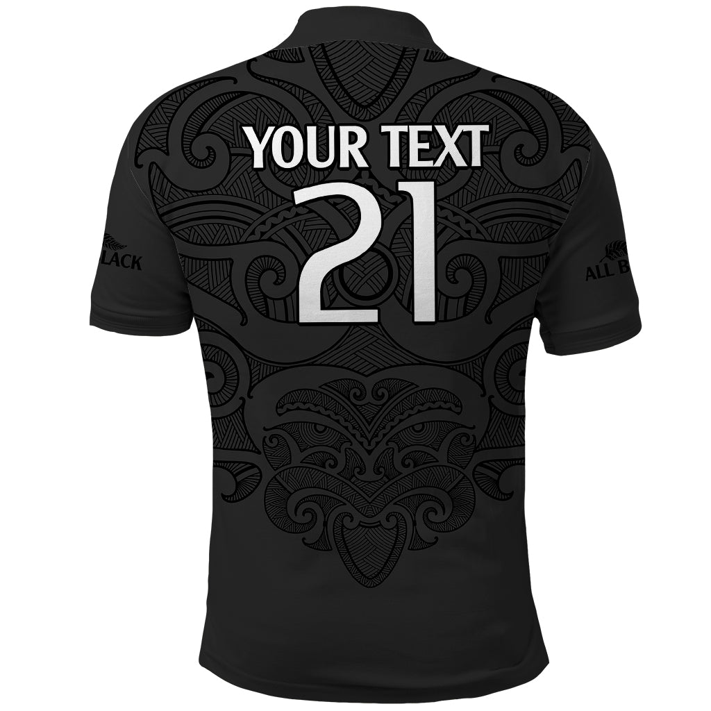 (Custom Text And Number) New Zealand Rugby Polo Shirt All Black Fern with Maori Tribal Pattern LT9 - Vibe Hoodie Shop