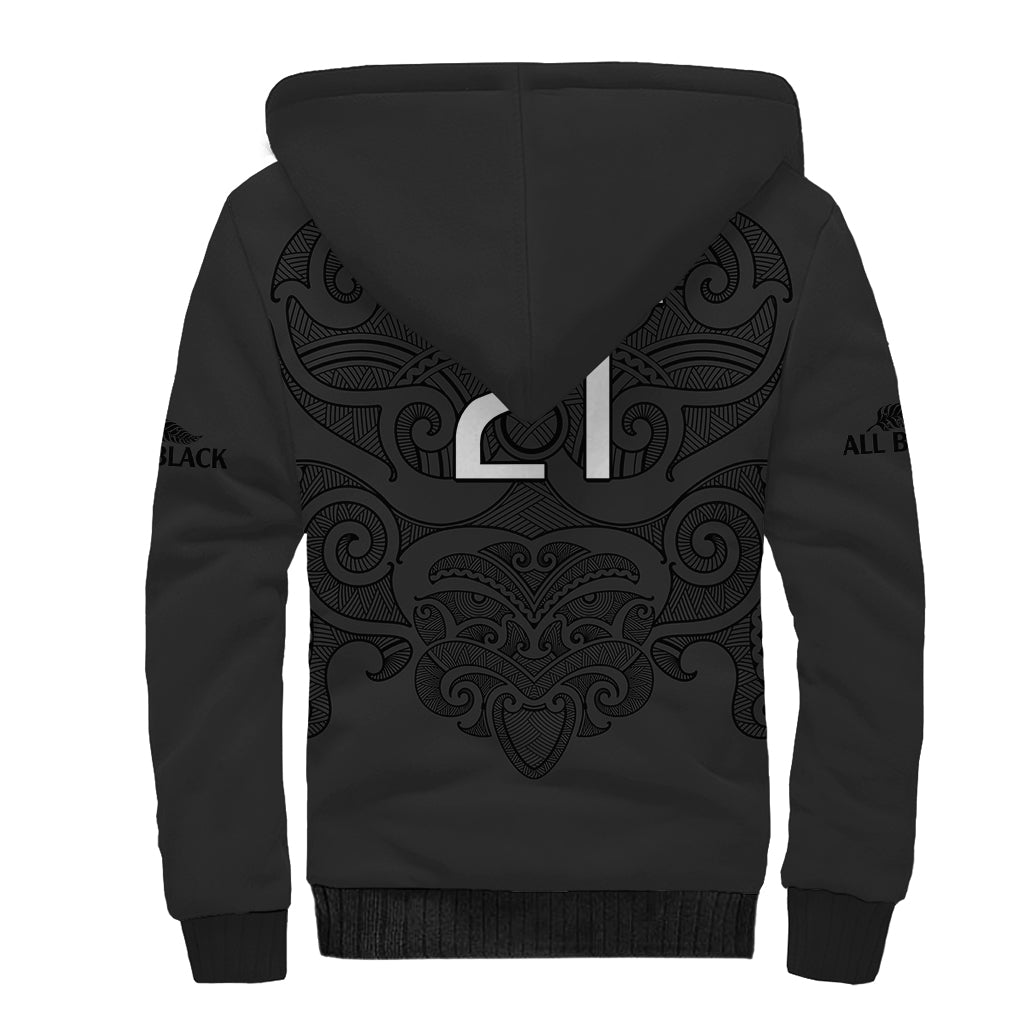 (Custom Text And Number) New Zealand Rugby Sherpa Hoodie All Black Fern with Maori Tribal Pattern - Vibe Hoodie Shop