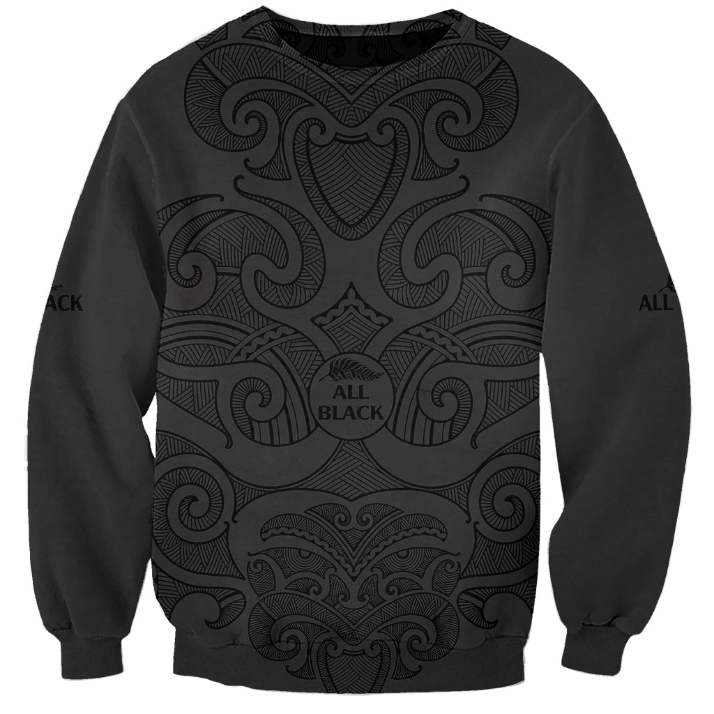 (Custom Text And Number) New Zealand Rugby Sweatshirt All Black Fern with Maori Tribal Pattern - Vibe Hoodie Shop