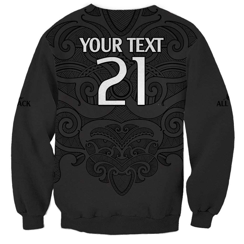 (Custom Text And Number) New Zealand Rugby Sweatshirt All Black Fern with Maori Tribal Pattern - Vibe Hoodie Shop