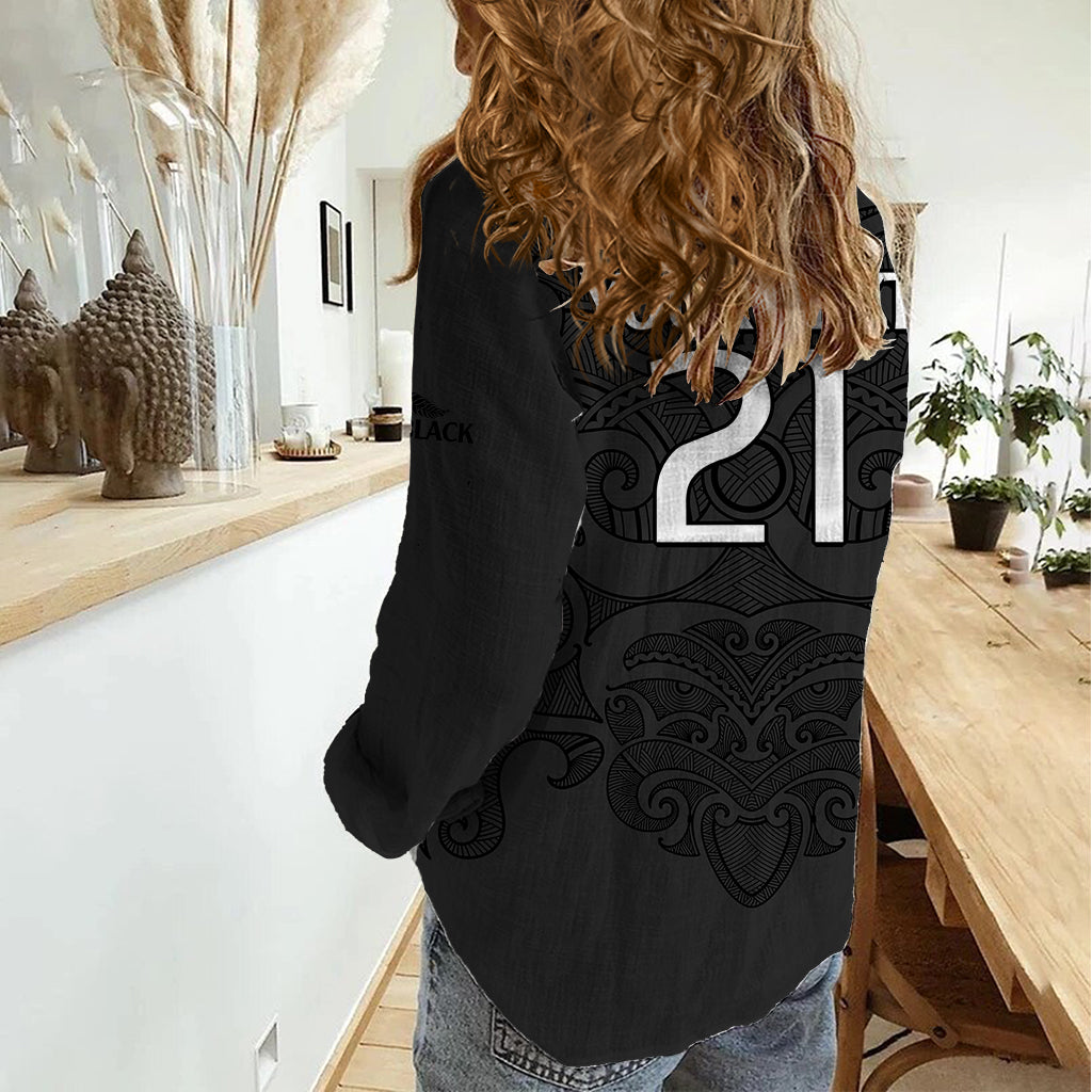 (Custom Text And Number) New Zealand Rugby Women Casual Shirt All Black Fern with Maori Tribal Pattern - Vibe Hoodie Shop