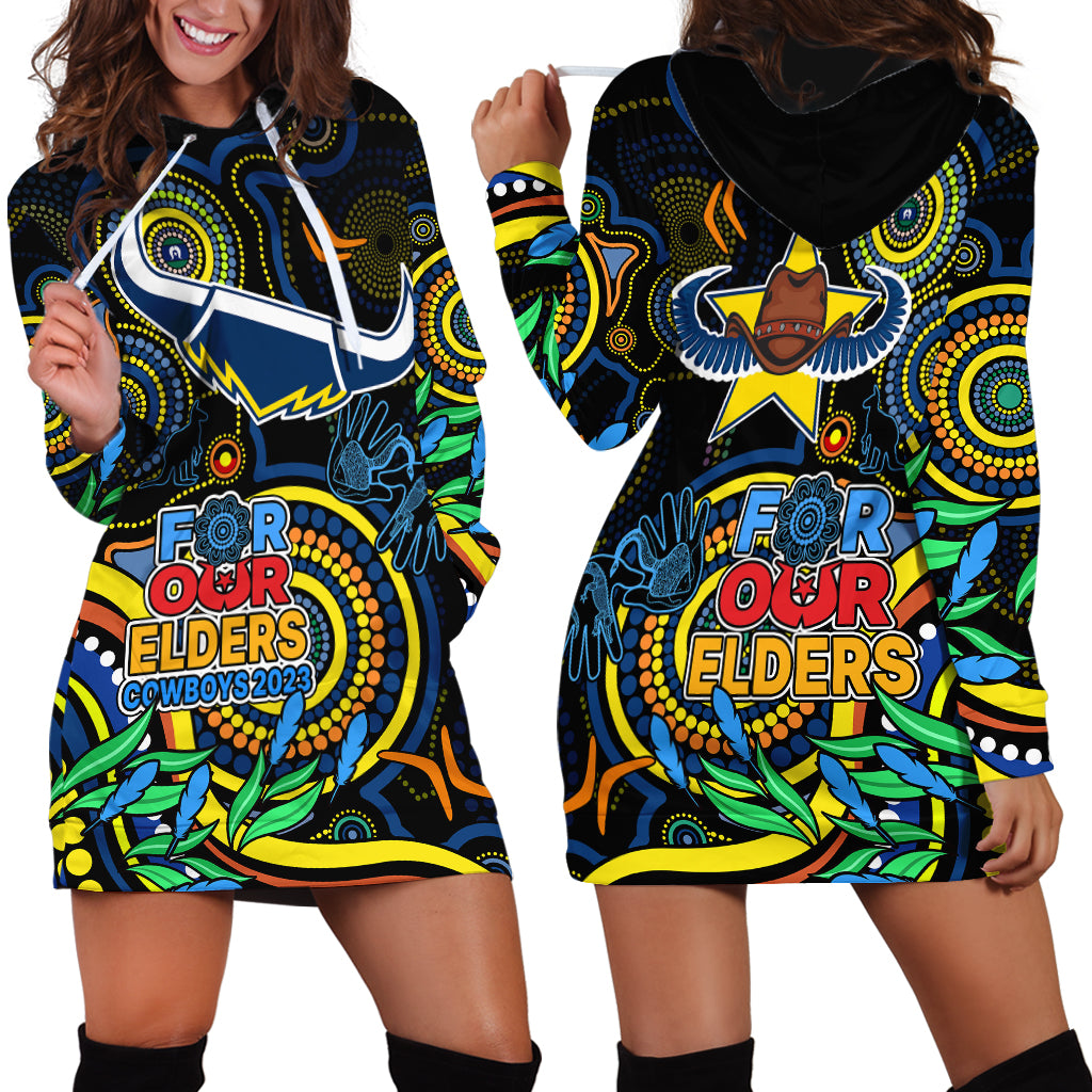 Cowboys Rugby Aboriginal Art Hoodie Dress NAIDOC Indigenous Tribal - Vibe Hoodie Shop