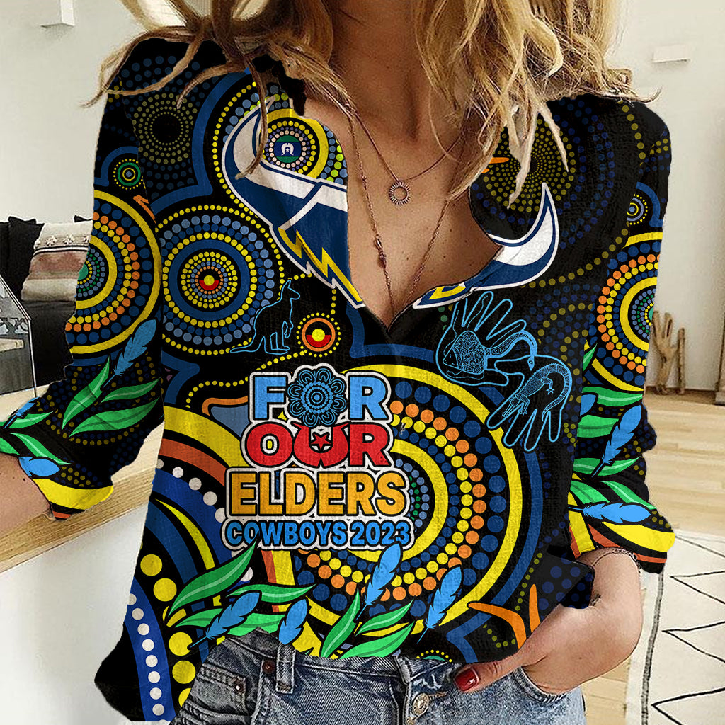 Cowboys Rugby Aboriginal Art Women Casual Shirt NAIDOC Indigenous Tribal - Vibe Hoodie Shop