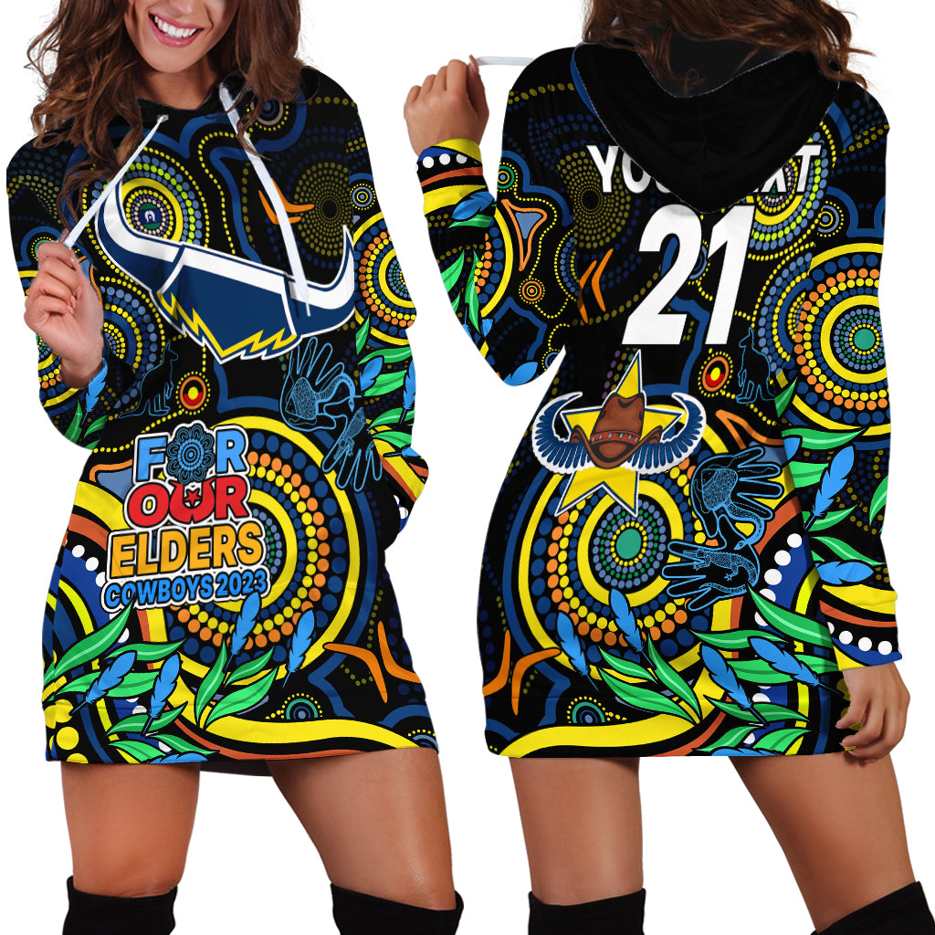 Custom Cowboys Rugby Aboriginal Art Hoodie Dress NAIDOC Indigenous Tribal - Vibe Hoodie Shop