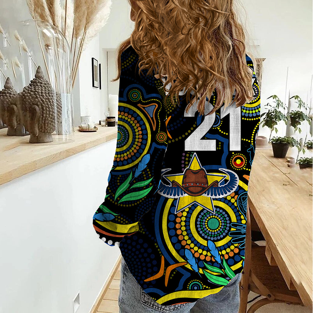 Custom Cowboys Rugby Aboriginal Art Women Casual Shirt NAIDOC Indigenous Tribal - Vibe Hoodie Shop