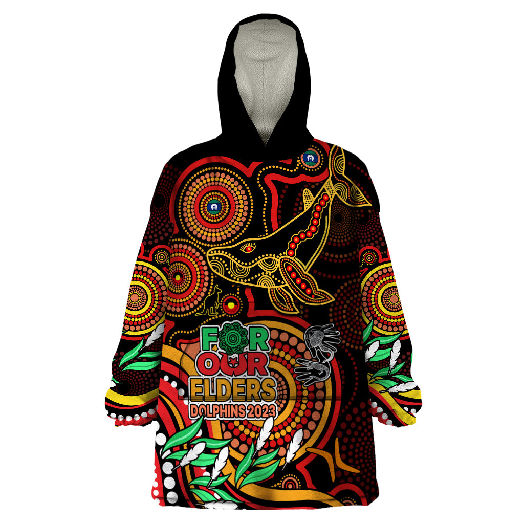 Dolphins Rugby Aboriginal Art Wearable Blanket Hoodie NAIDOC Indigenous Tribal - Vibe Hoodie Shop