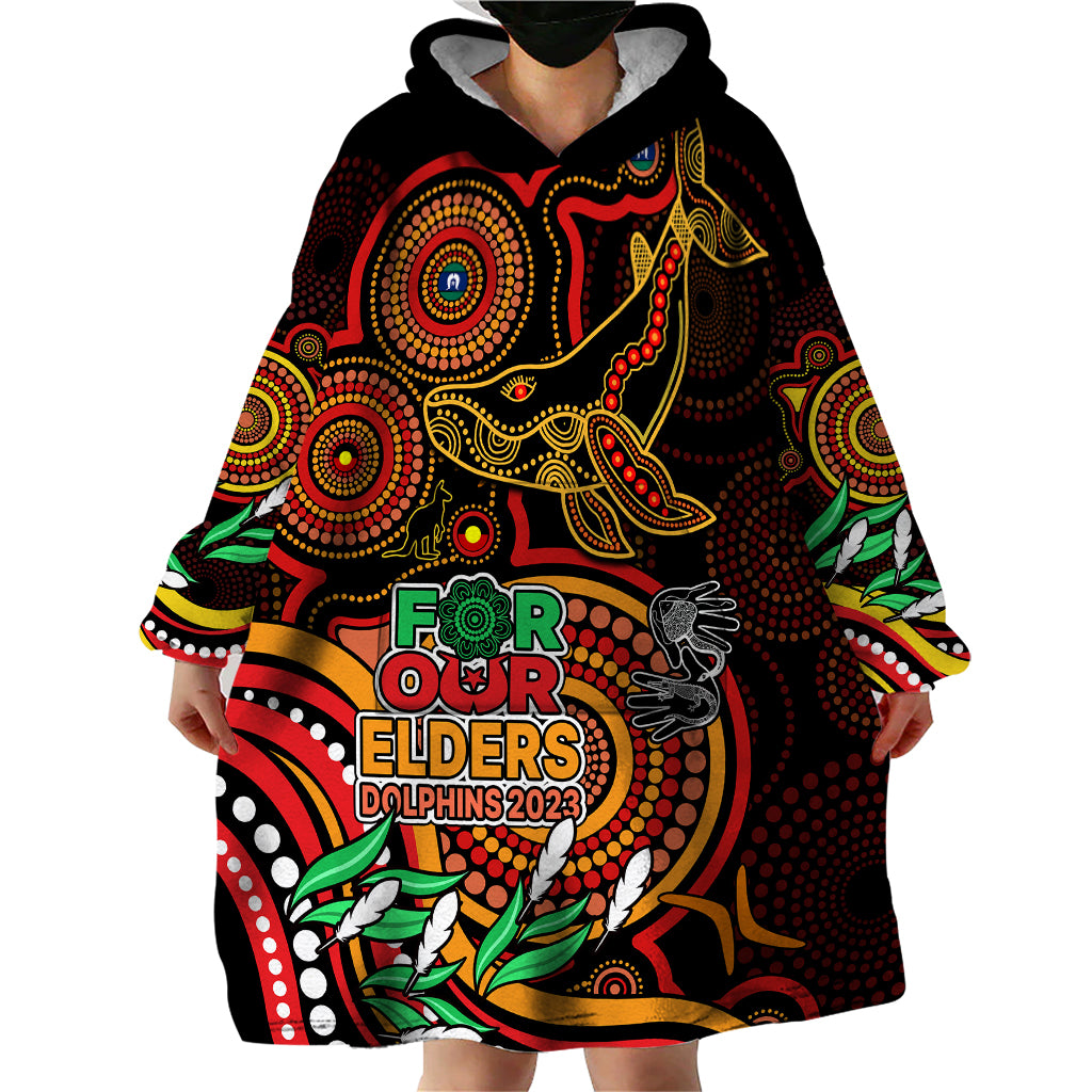 Dolphins Rugby Aboriginal Art Wearable Blanket Hoodie NAIDOC Indigenous Tribal - Vibe Hoodie Shop