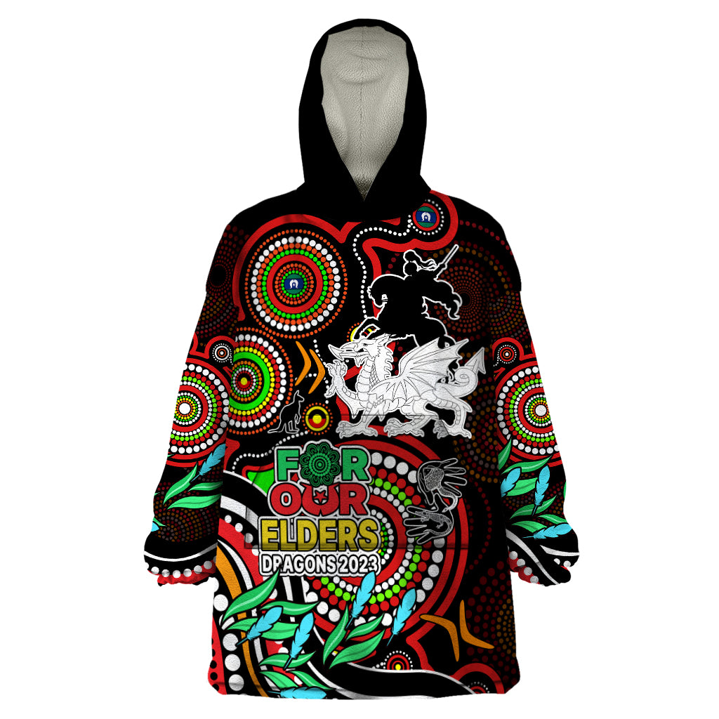 Dragons Rugby Aboriginal Art Wearable Blanket Hoodie NAIDOC Indigenous Tribal - Vibe Hoodie Shop