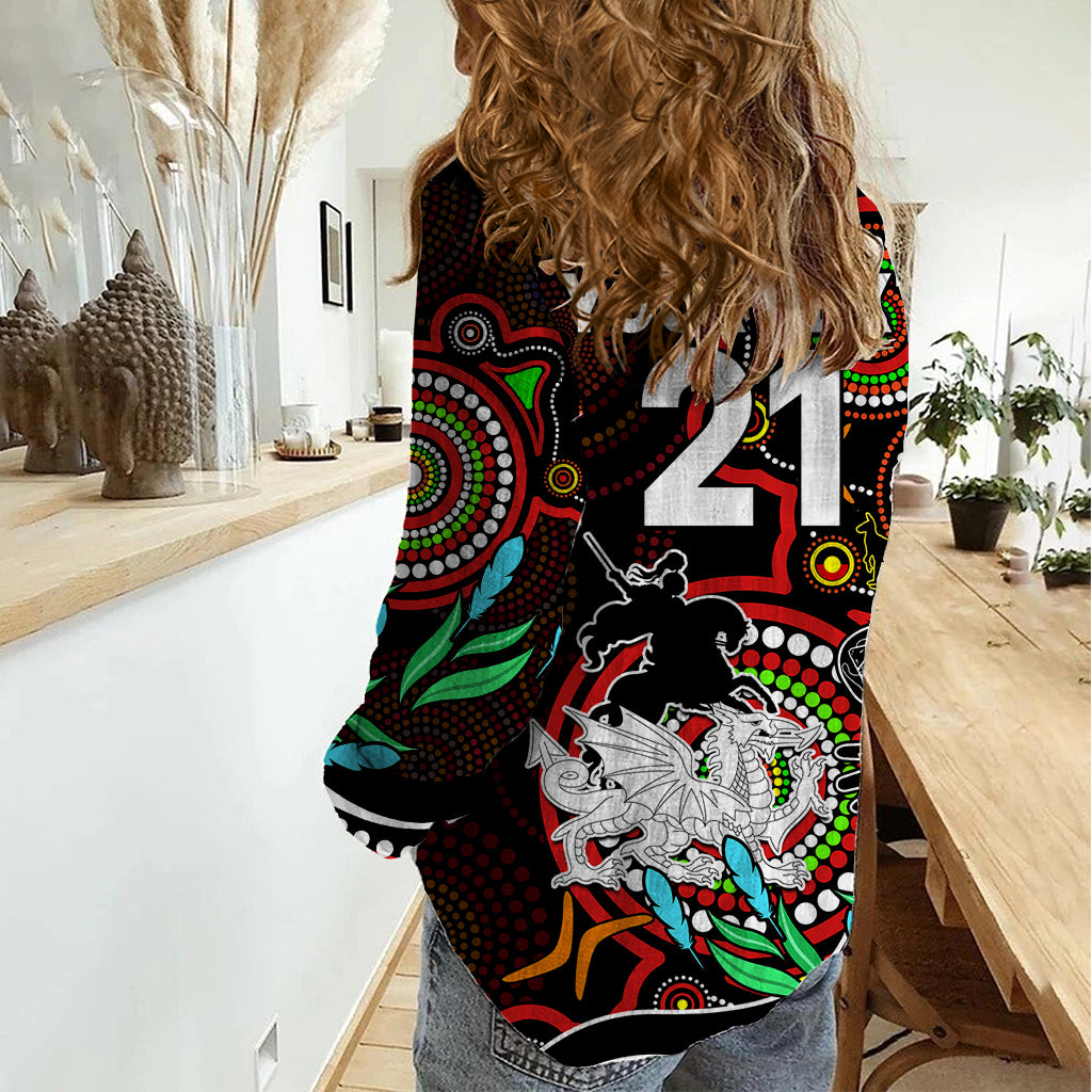 Custom Dragons Rugby Aboriginal Art Women Casual Shirt NAIDOC Indigenous Tribal - Vibe Hoodie Shop