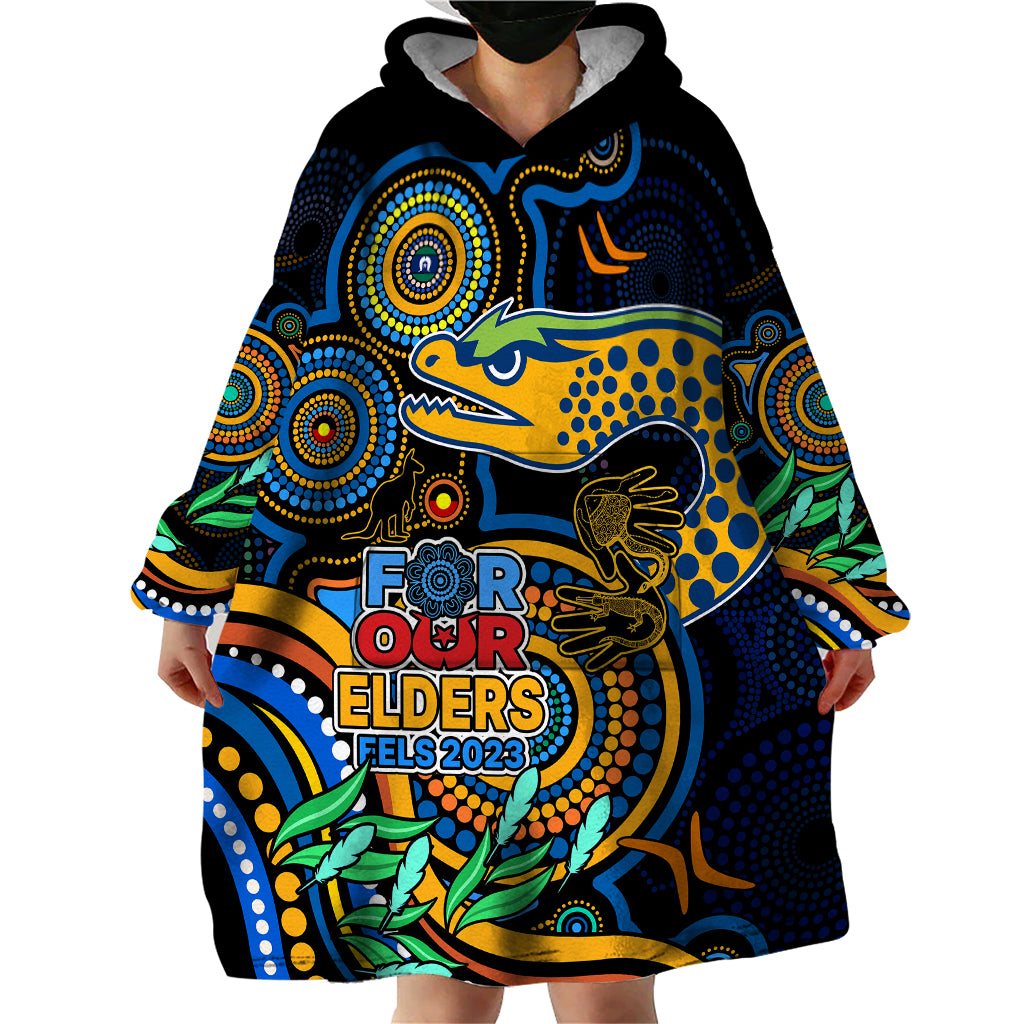 Eels Rugby Aboriginal Art Wearable Blanket Hoodie NAIDOC Indigenous Tribal - Vibe Hoodie Shop