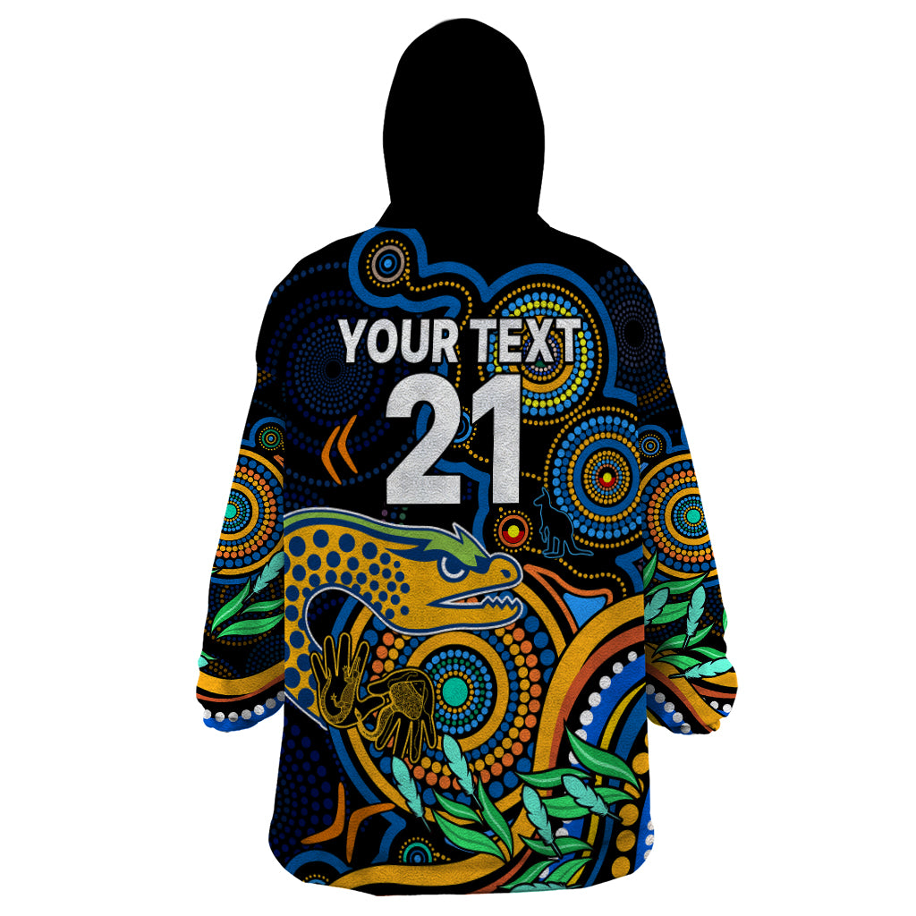 Custom Eels Rugby Aboriginal Art Wearable Blanket Hoodie NAIDOC Indigenous Tribal - Vibe Hoodie Shop