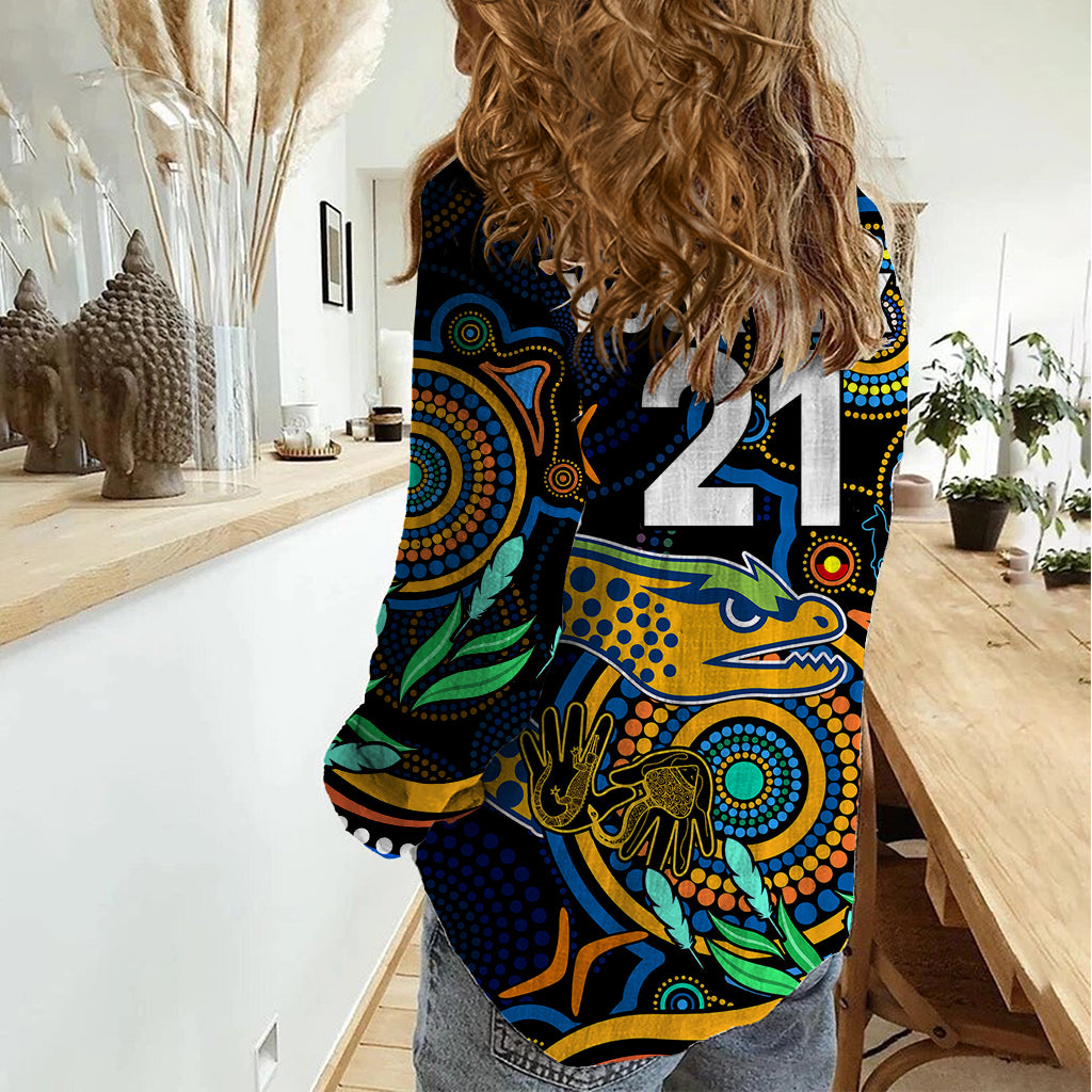 Custom Eels Rugby Aboriginal Art Women Casual Shirt NAIDOC Indigenous Tribal - Vibe Hoodie Shop