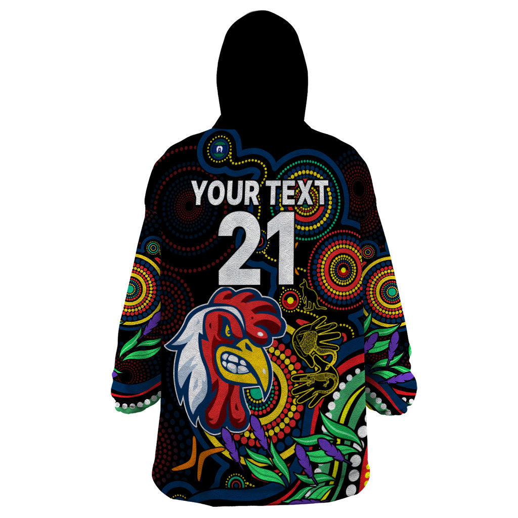 Custom Roosters Rugby Aboriginal Art Wearable Blanket Hoodie NAIDOC Indigenous Tribal - Vibe Hoodie Shop