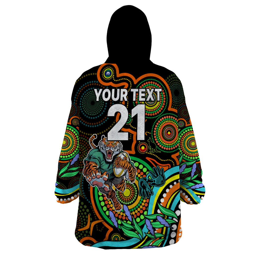 Custom Tigers Rugby Aboriginal Art Wearable Blanket Hoodie NAIDOC Indigenous Tribal - Vibe Hoodie Shop