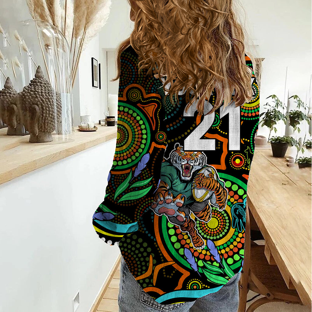 Custom Tigers Rugby Aboriginal Art Women Casual Shirt NAIDOC Indigenous Tribal - Vibe Hoodie Shop