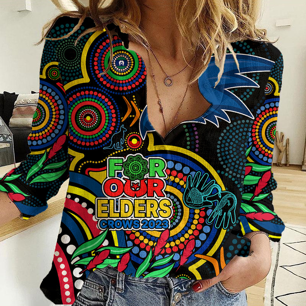 Crows Football Aboriginal Art Women Casual Shirt NAIDOC Indigenous Tribal - Vibe Hoodie Shop