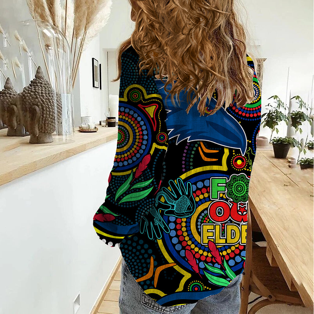 Crows Football Aboriginal Art Women Casual Shirt NAIDOC Indigenous Tribal - Vibe Hoodie Shop