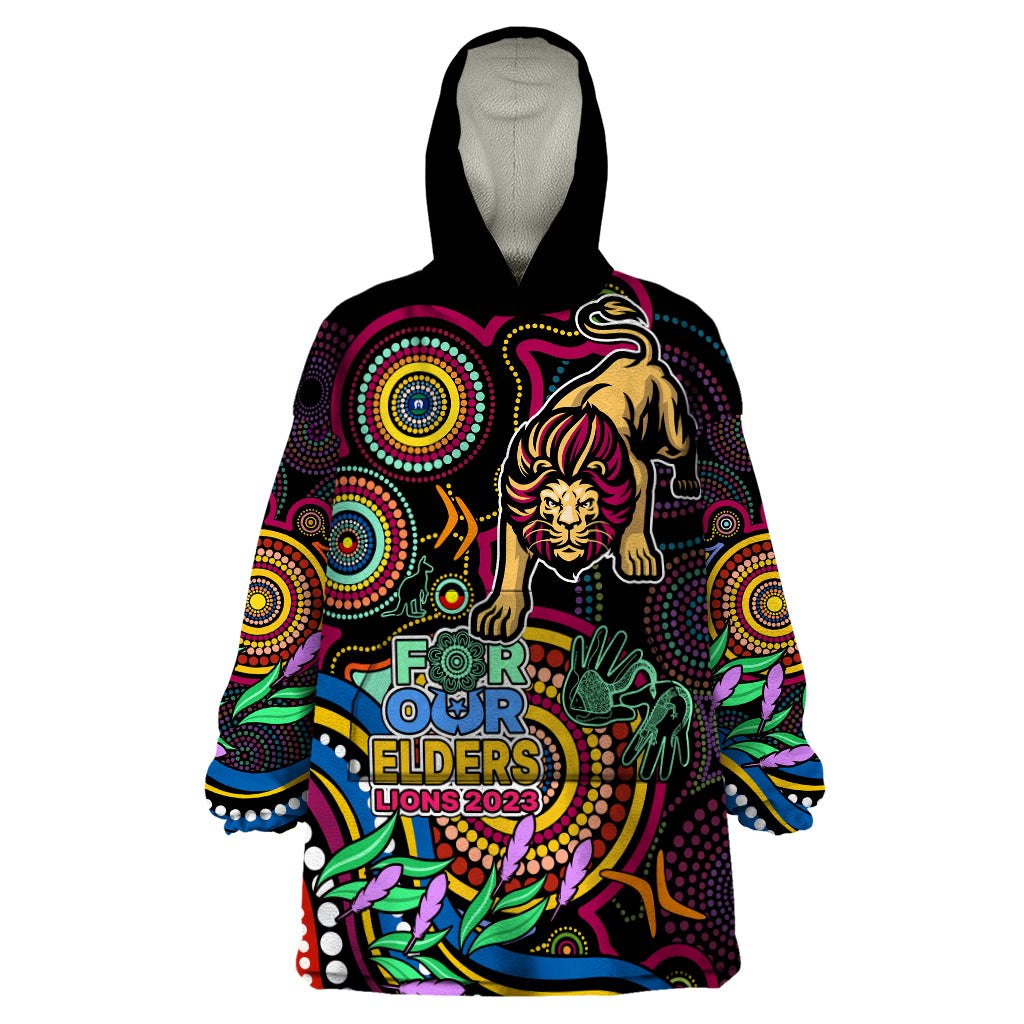 Lions Football Aboriginal Art Wearable Blanket Hoodie NAIDOC Indigenous Tribal - Vibe Hoodie Shop