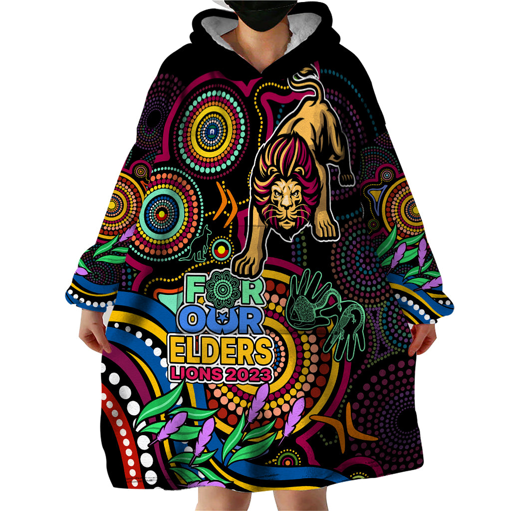 Lions Football Aboriginal Art Wearable Blanket Hoodie NAIDOC Indigenous Tribal - Vibe Hoodie Shop