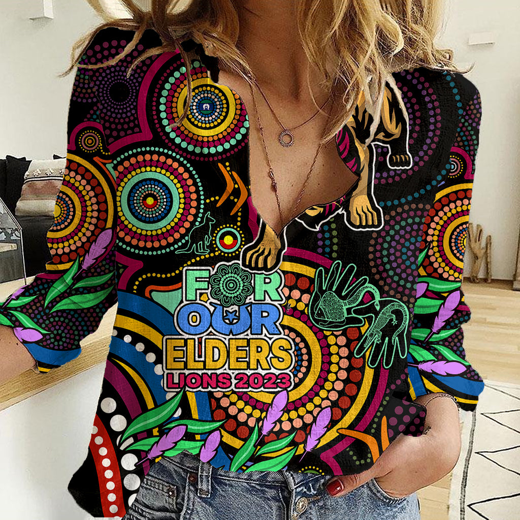 Lions Football Aboriginal Art Women Casual Shirt NAIDOC Indigenous Tribal - Vibe Hoodie Shop