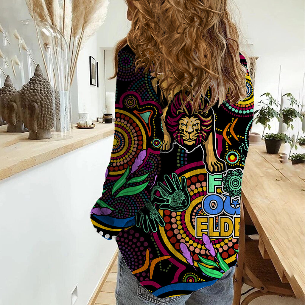 Lions Football Aboriginal Art Women Casual Shirt NAIDOC Indigenous Tribal - Vibe Hoodie Shop