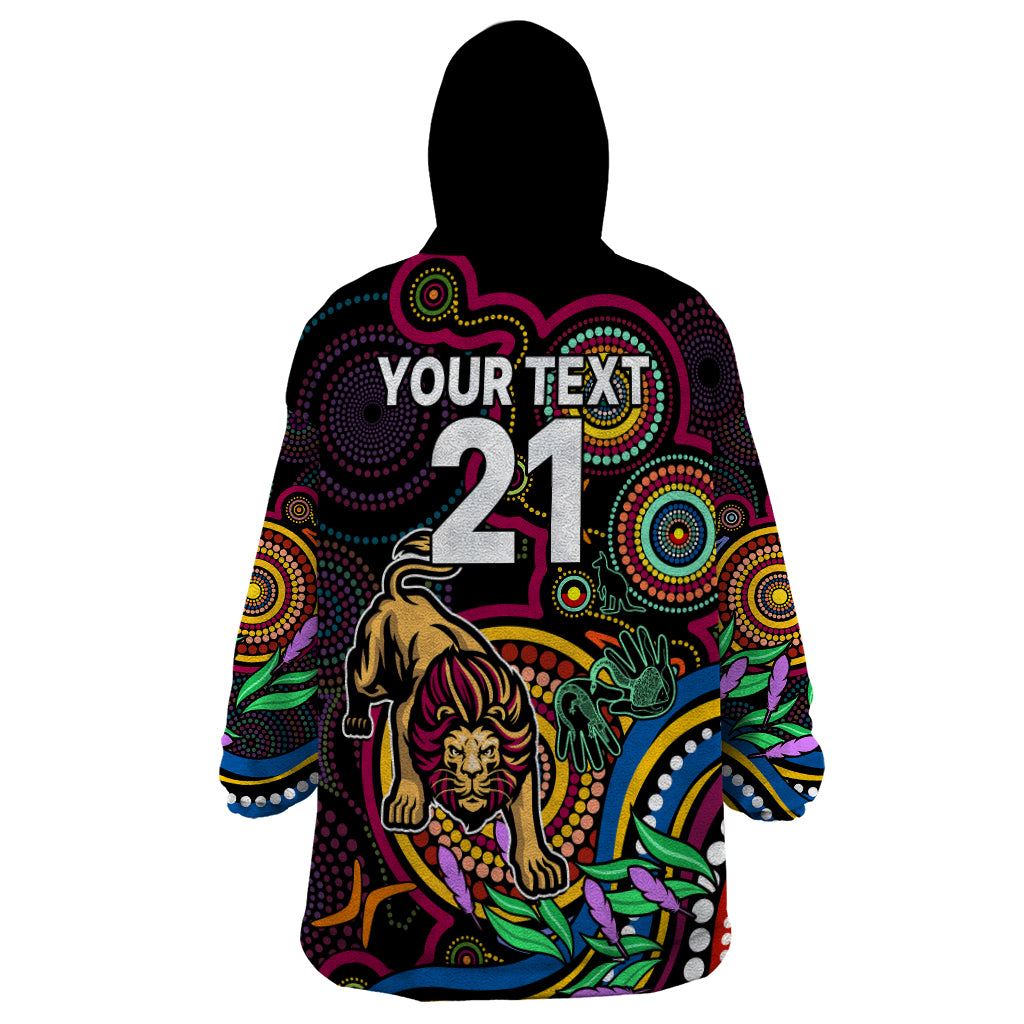 Custom Lions Football Aboriginal Art Wearable Blanket Hoodie NAIDOC Indigenous Tribal - Vibe Hoodie Shop