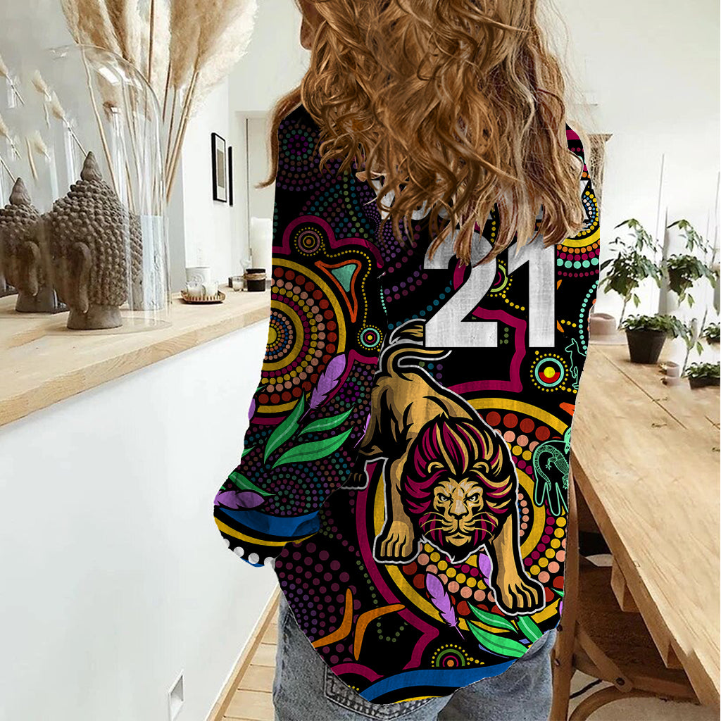 Custom Lions Football Aboriginal Art Women Casual Shirt NAIDOC Indigenous Tribal - Vibe Hoodie Shop