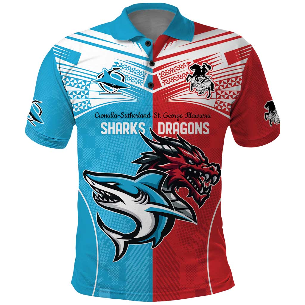 Custom Sharks-Dragons Rugby Polo Shirt With Sporty Style LT9 - Vibe Hoodie Shop
