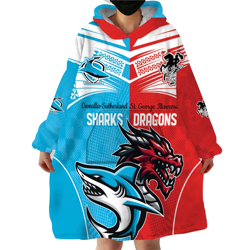 Custom Sharks-Dragons Rugby Wearable Blanket Hoodie With Sporty Style - Vibe Hoodie Shop