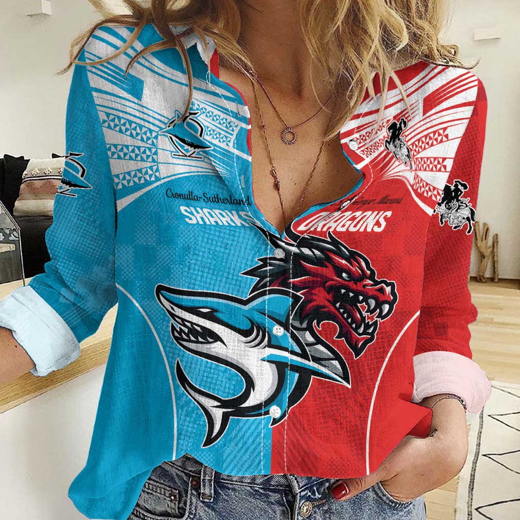 Custom Sharks-Dragons Rugby Women Casual Shirt With Sporty Style - Vibe Hoodie Shop