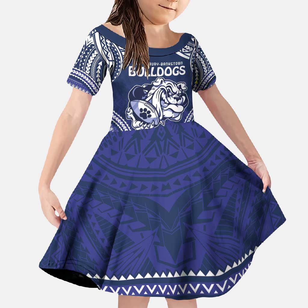 Bulldogs Rugby Custom Family Matching Short Sleeve Bodycon Dress and Hawaiian Shirt Go Berries With Polynesian Style