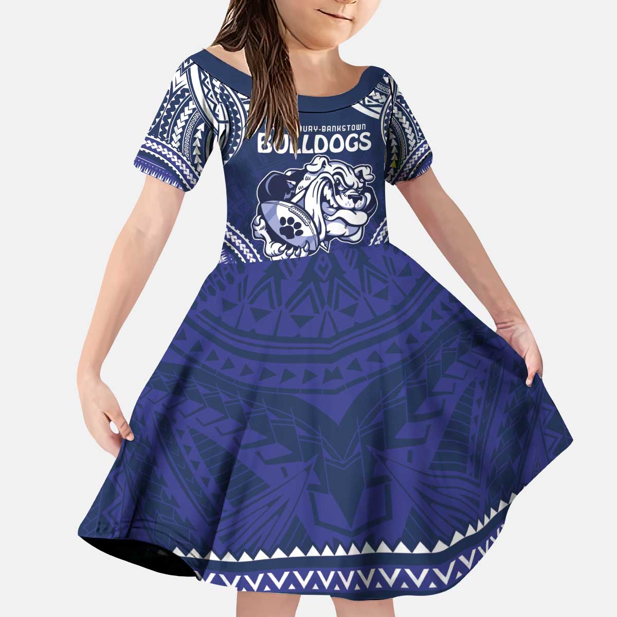 Bulldogs Rugby Custom Kid Short Sleeve Dress Go Berries With Polynesian Style - Vibe Hoodie Shop